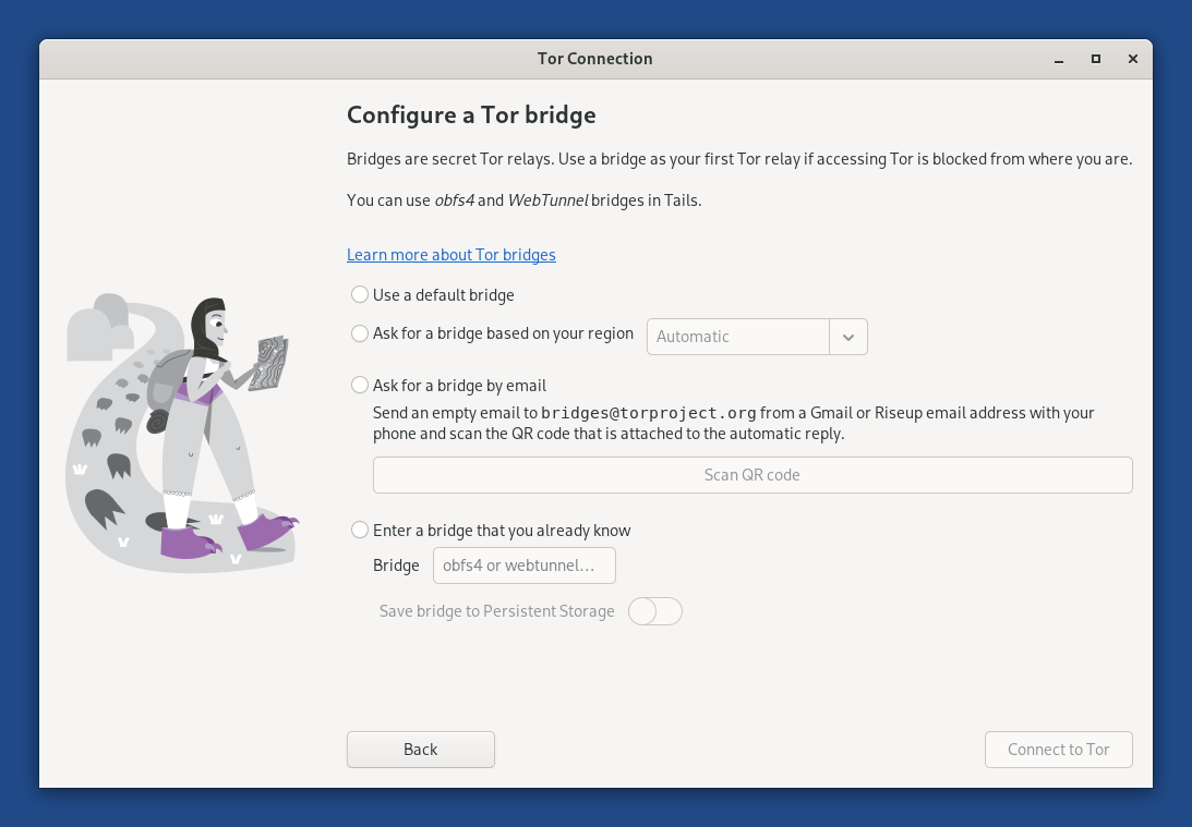 Tor Connection: Configure a Tor bridge